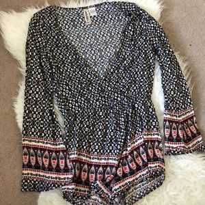 Patterned Romper with Low Neck Line